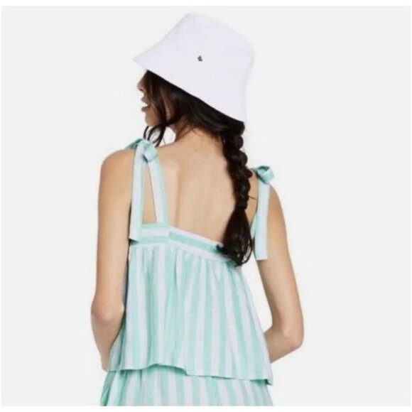 Stoney Clover Lane Linen-Blend Tie-Straps Peplum Tank – Green Stripe M - Picture 2 of 5